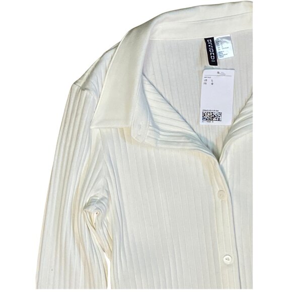 H&M Divided NWT Ribbed Front Buttons Collared Swing Dress Size L White - Picture 5 of 6